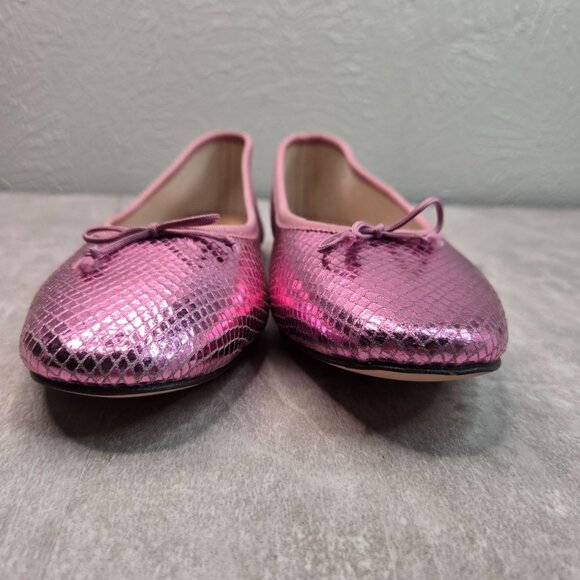 J. Crew Ballet Flats Size 7.5 Metallic Pink Leather Dressy Bow Ballerina Shoes - Picture 4 of 11